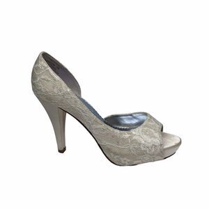 Davids Bridal MICHAELANGELO Leighton White Lace Bridal Heels Wedding Pumps Sz 7M
